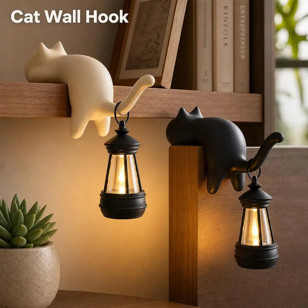 Cat Shelf-Edge Hanging Lantern LED Night Light, Gift for Cat Lovers