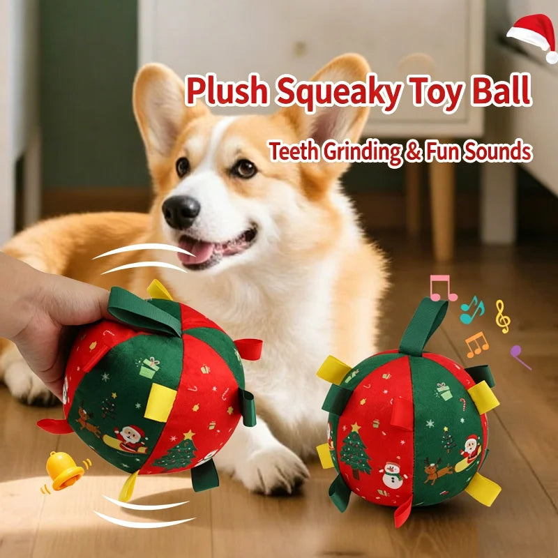 Christmas Themed Interactive Dog Toy Ball with Squeaker Anti-Bite