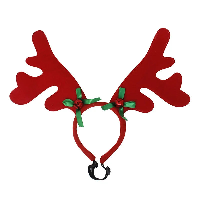 Christmas Reindeer Antler Headband with Santa Hat for Dogs & Cats