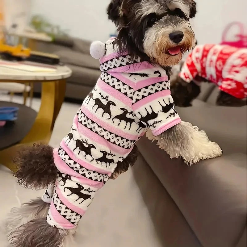 Christmas Reindeer Hooded Pajamas for Small Dogs, Cozy Fleece