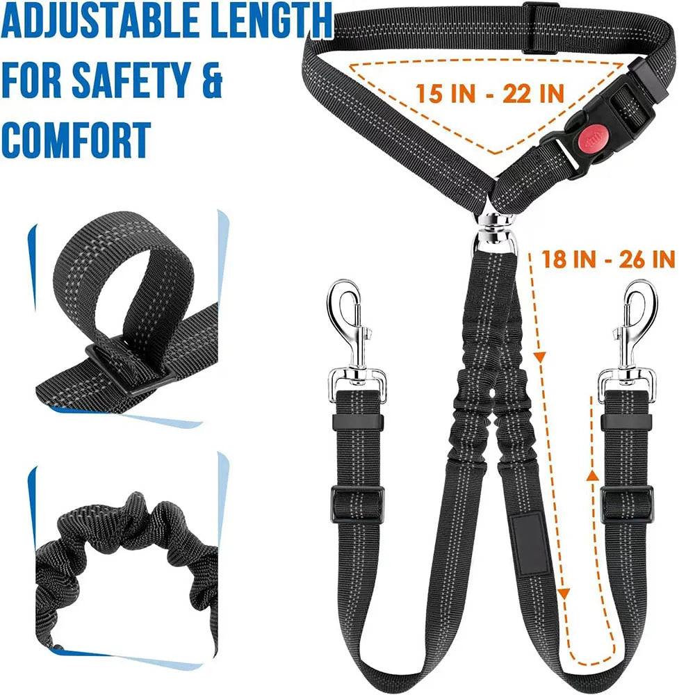 Double Dog Car Headrest Restraint, Tangle-Free Seat Belt for 2 Dogs