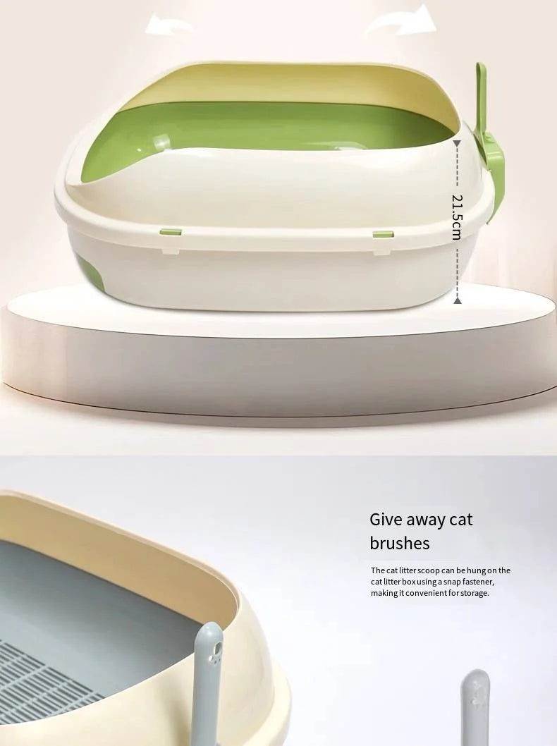 Half-Enclosed Double-Layer Grid Cat Litter Box, Splash-Proof Drawer