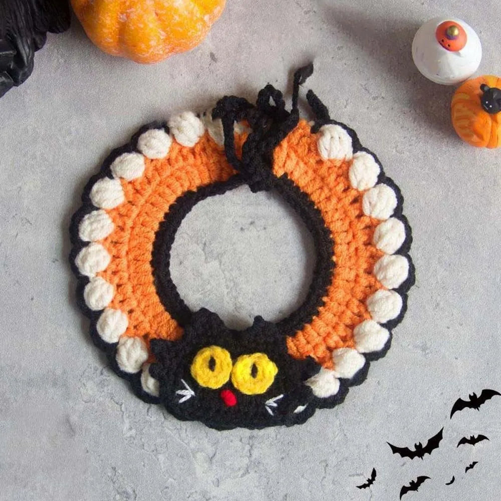 Halloween Cat Costume Pumpkin Ghost Woven Hat and Bib Set for Cats