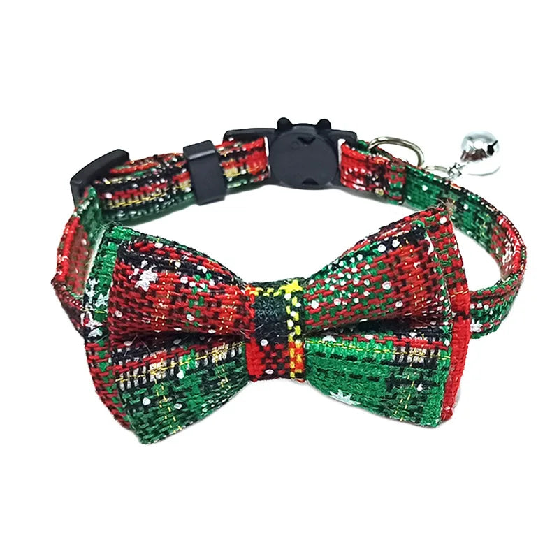 Christmas Plaid Bow Tie Breakaway Collar with Bell for Cats & Dogs