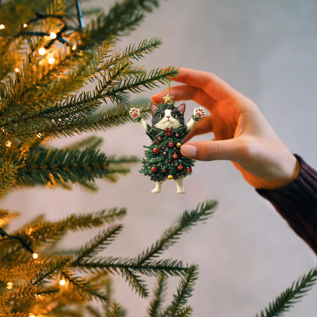 Cat Christmas Tree Ornaments, Acrylic Kitten Hanging Decorations