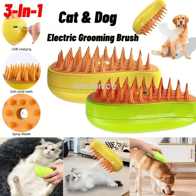 3-in-1 Electric Steam Grooming Brush for Dogs & Cats, Detangling