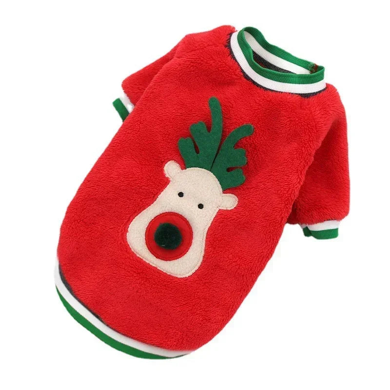Christmas Elk & Santa Dog Hoodie, Warm Winter Pet Coat