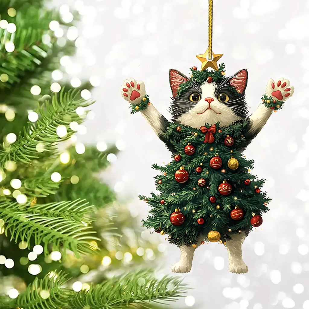 Cat Christmas Tree Ornaments, Acrylic Kitten Hanging Decorations