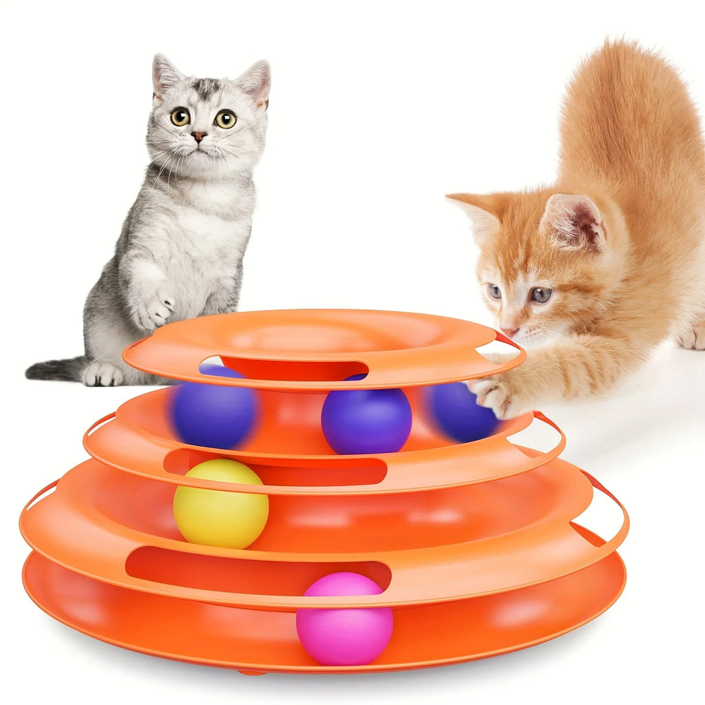 3 Layer Interactive Cat Toy Tower with Colorful Balls Mental Physical