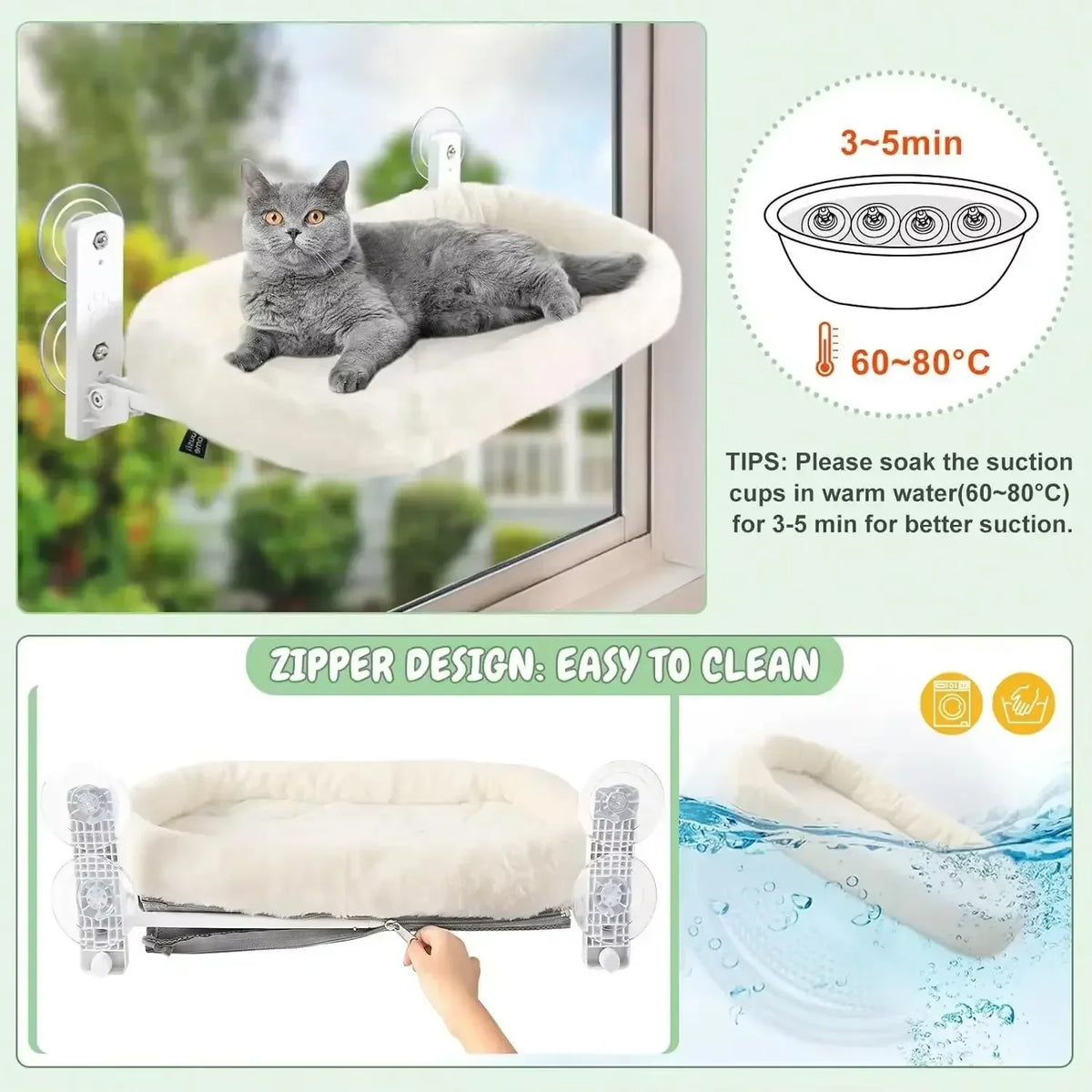 Cat Window Hammock Perch with Suction Cups for Sunbathing
