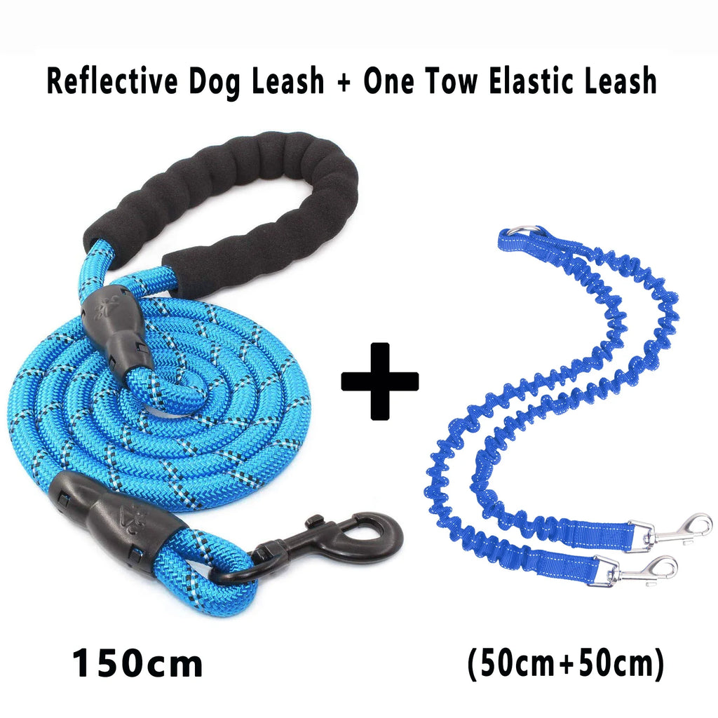 No-Tangle Double Dog Leash with Reflective Bungee for Two Dogs
