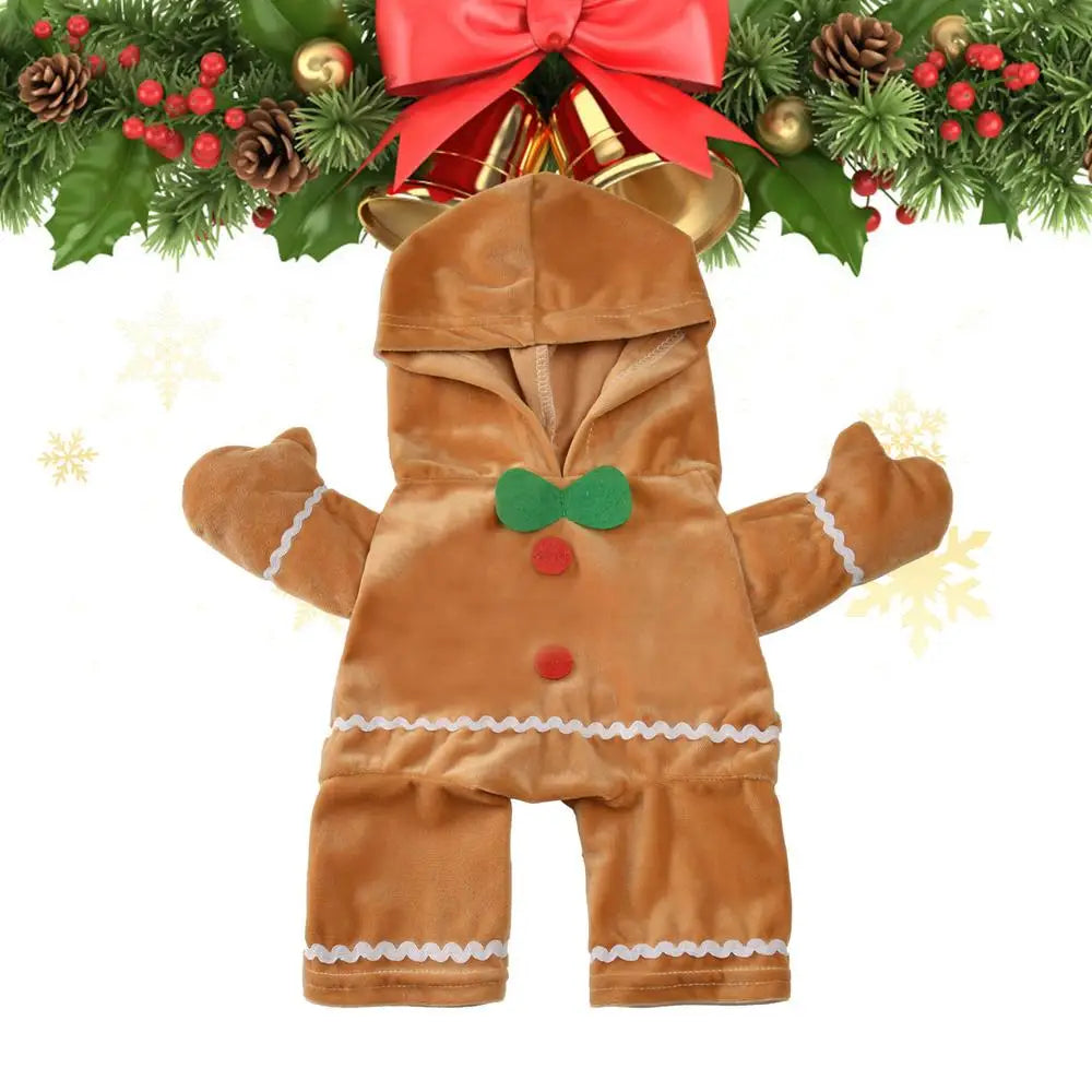 Christmas Gingerbread Man Dog Costume, Warm Hooded Pet Outfit