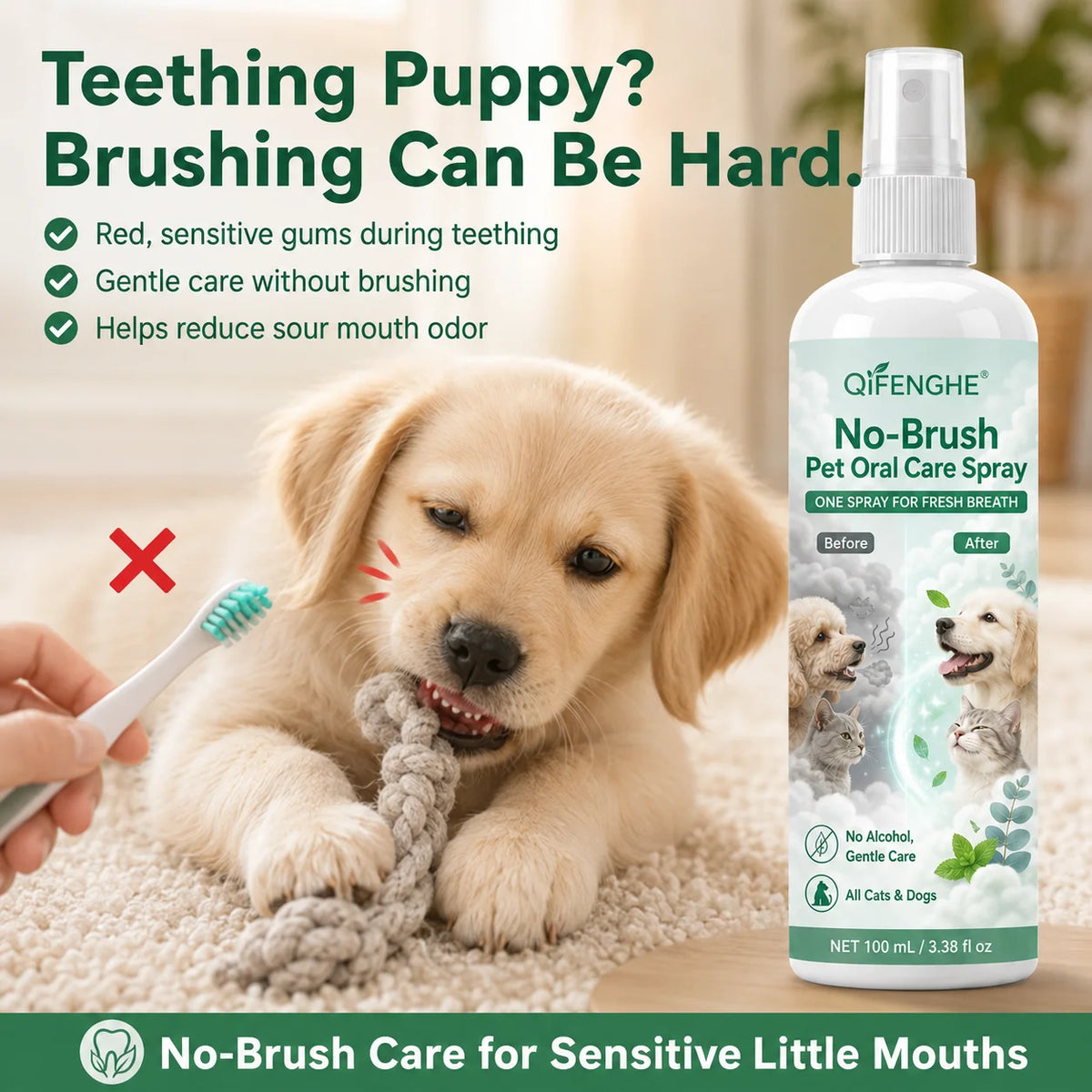 No-Brush Pet Dental Spray for Fresh Breath, Dog & Cat Oral Care