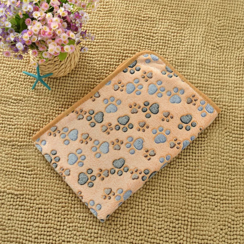 Cute Paw Print Flannel Pet Blanket for Dogs & Cats