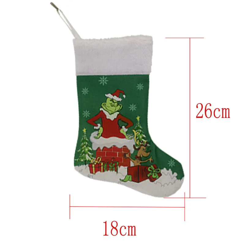 Grinch Christmas Stocking Hanging Ornament, Holiday Gift Bag Decor