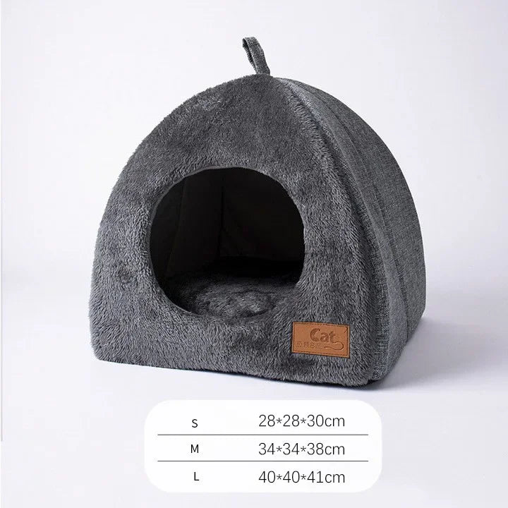 Warm Triangle Cat Tent Bed, Enclosed Cozy Cave for Cats & Small Dogs