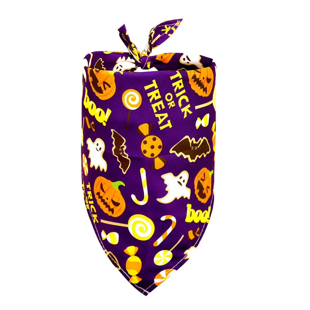 Halloween Dog & Cat Bandana Scarf, Pumpkin Ghost Bat Print Bib