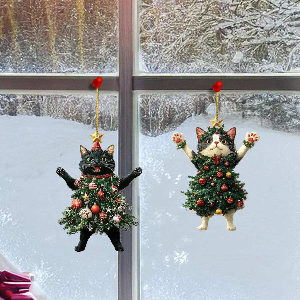 Cat Christmas Tree Ornaments, Acrylic Kitten Hanging Decorations