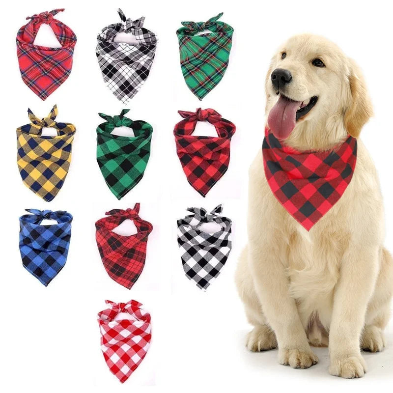 Plaid Fall Dog Bandana, Washable Cotton Bow Tie Collar Scarf