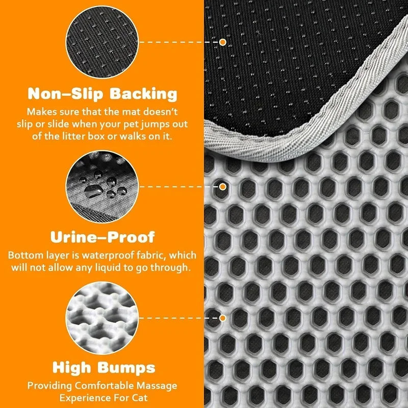 Heavy Duty Waterproof Cat Litter Mat, Double Layer Non-Slip