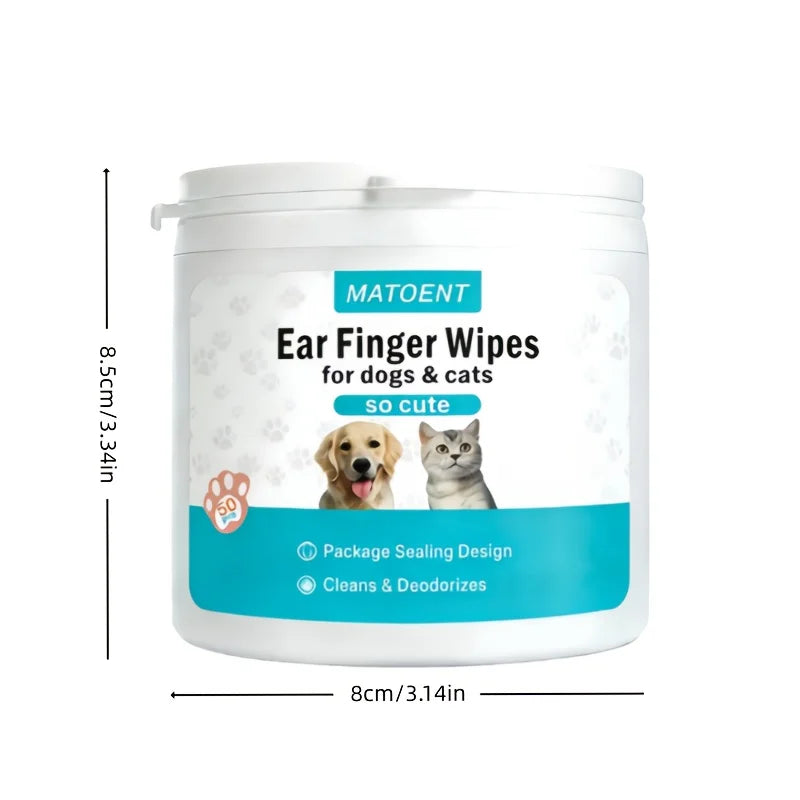 Pet Ear Cleaning Finger Wipes for Dogs and Cats, 50-Count Pack