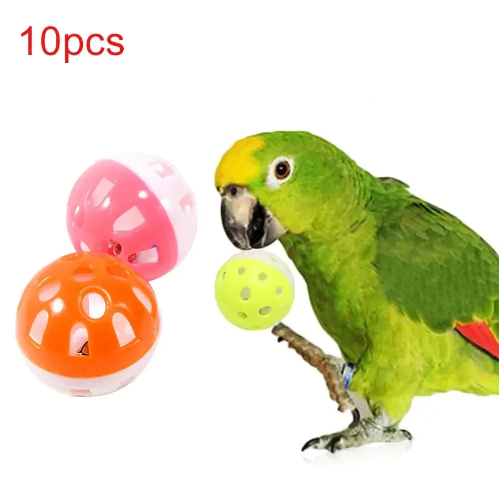 10-Pack Colorful Hollow Bell Ball Toys for Parakeets and Parrots
