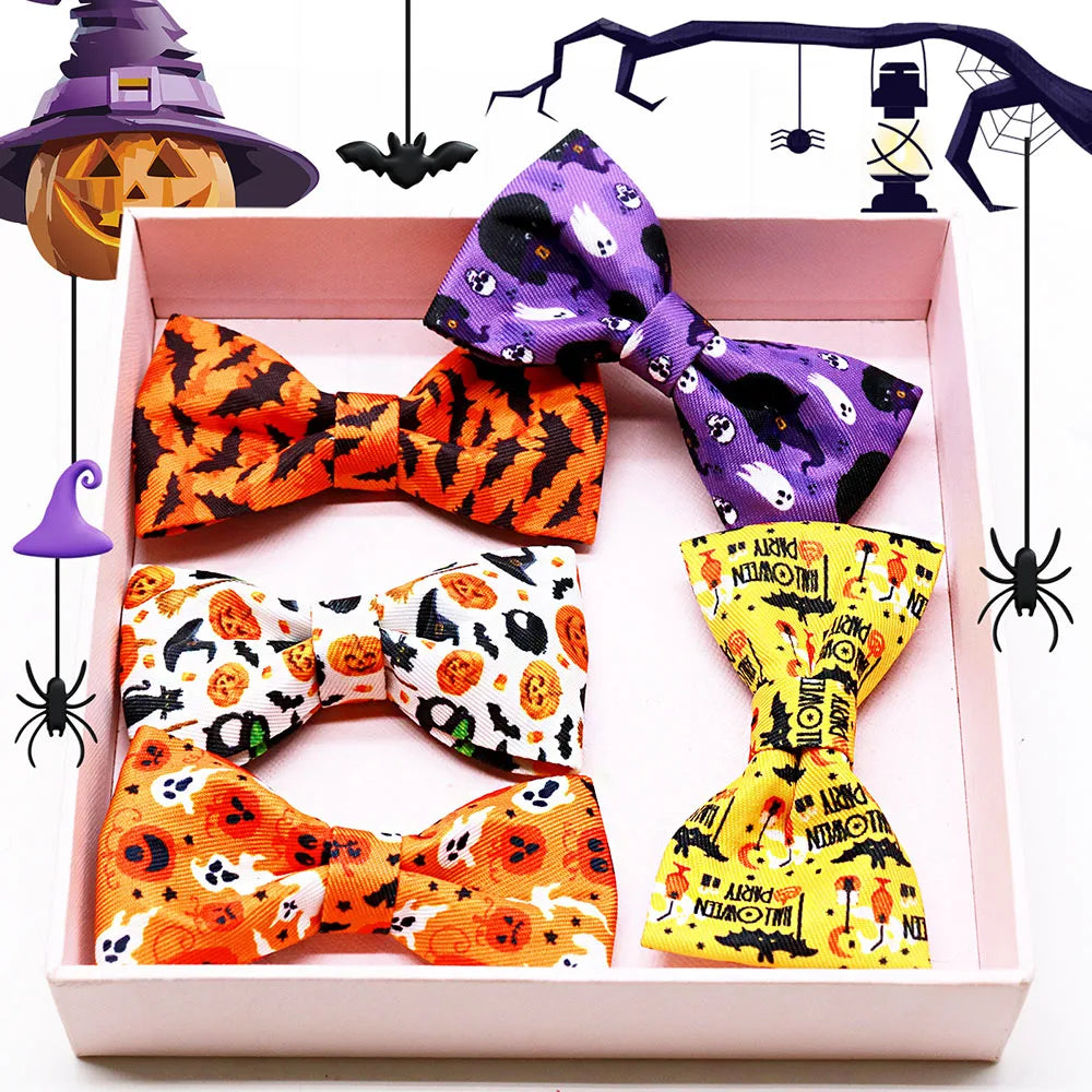 Halloween Skull Dog Bow Ties, 50pcs Removable Collar Accessories