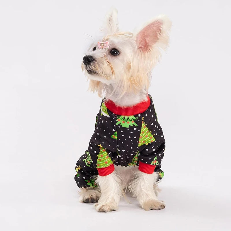 Christmas Tree Dog Pajamas, Holiday Pet Outfit for Small Dogs