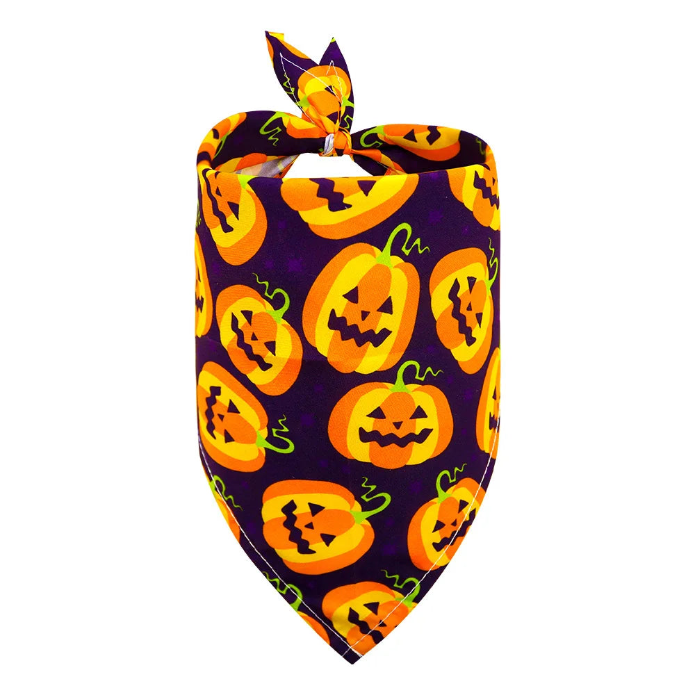 Halloween Dog & Cat Bandana Scarf, Pumpkin Ghost Bat Print Bib