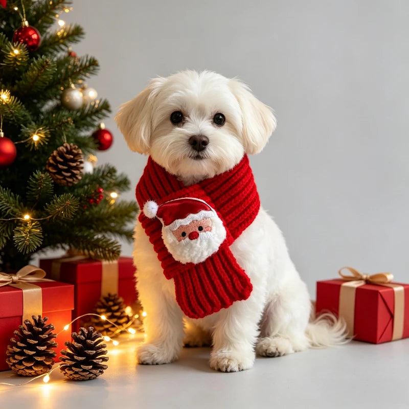 Christmas Knit Scarf for Cats & Small Dogs, Santa Holiday Neckwear