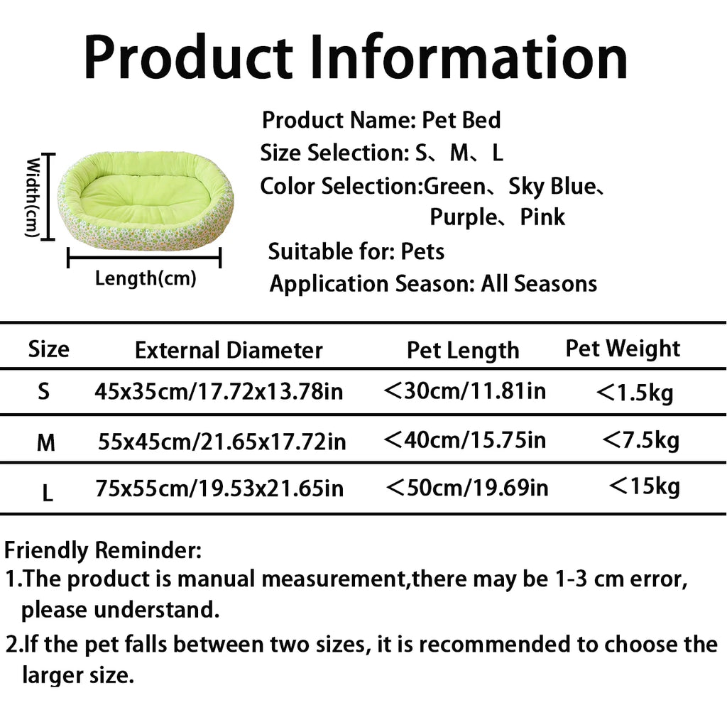 Floral All-Season Dog Bed – Soft Cushion Pad for Small Dogs & Cats