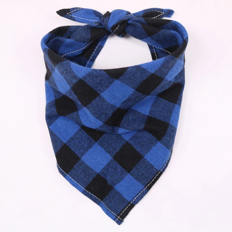 Fall Plaid Dog Bandana Scarf, Washable Cotton
