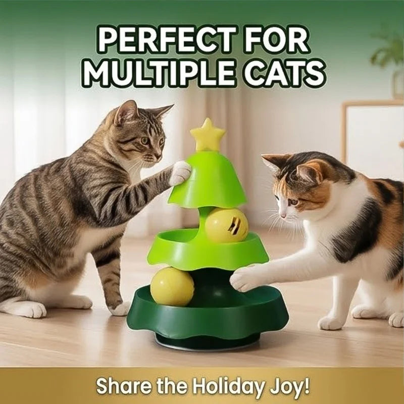 Christmas Tree Cat Toy with Light-Up Ball & Bell
