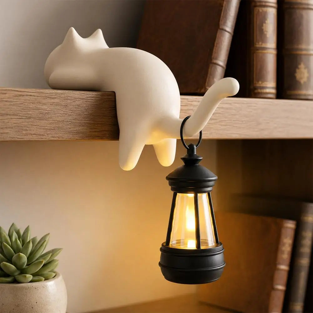 Cat Shelf-Edge Hanging Lantern LED Night Light, Gift for Cat Lovers