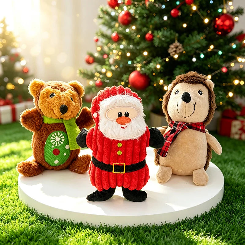 Christmas Dog Plush Santa Squeaky Chew Rope Toy