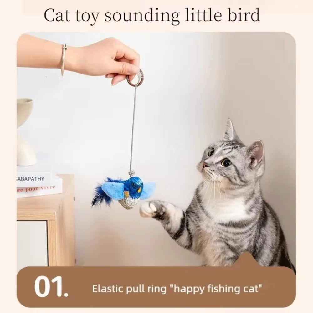 Wall Hanging Squeaky Bird Cat Toy with Catnip, Self-Play Chase Teaser