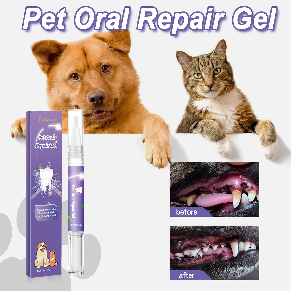 Pet Dental Care Gel Pen for Dogs & Cats, Fresh Breath Tartar Control