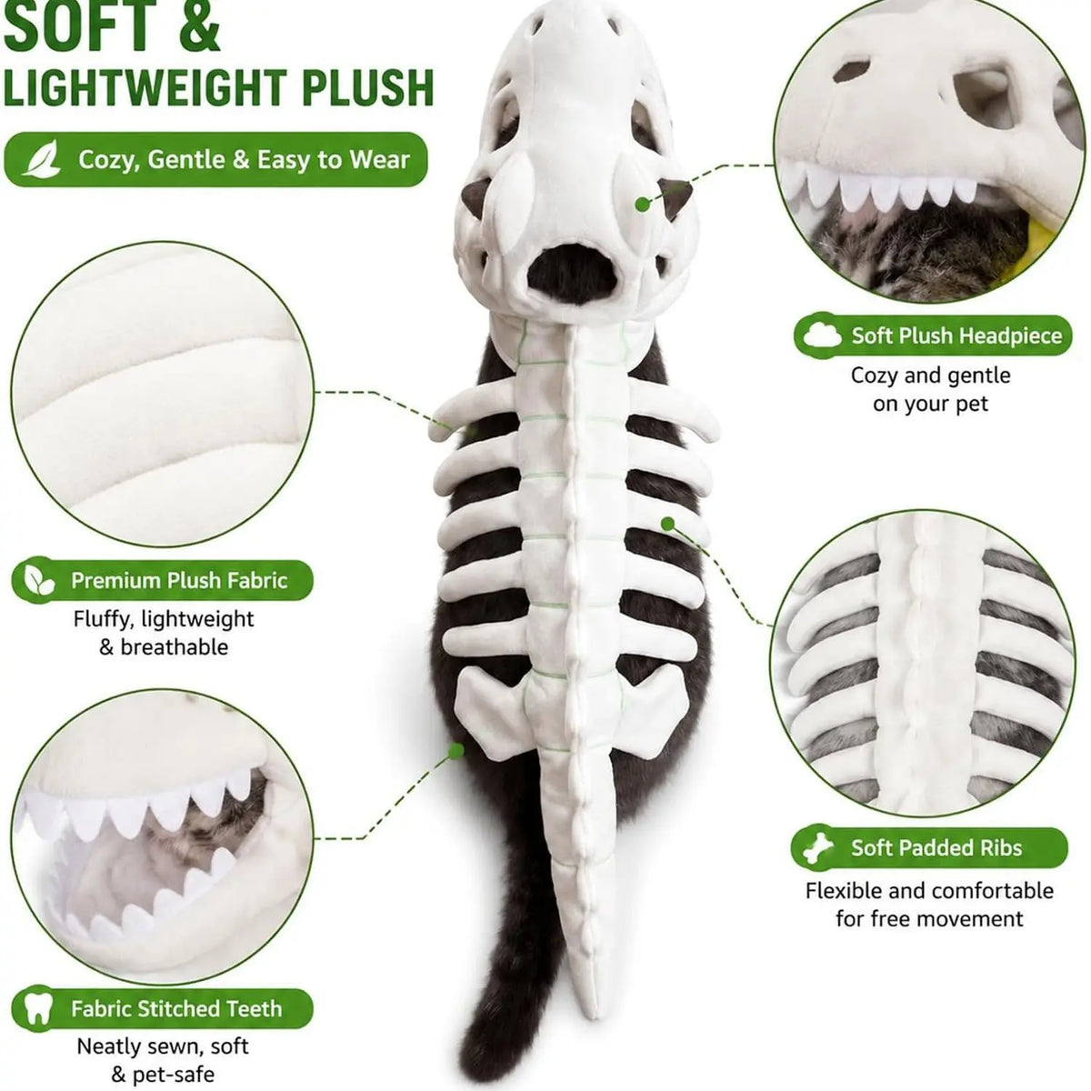 Funny Dinosaur Skeleton Pet Costume for Dogs and Cats Halloween
