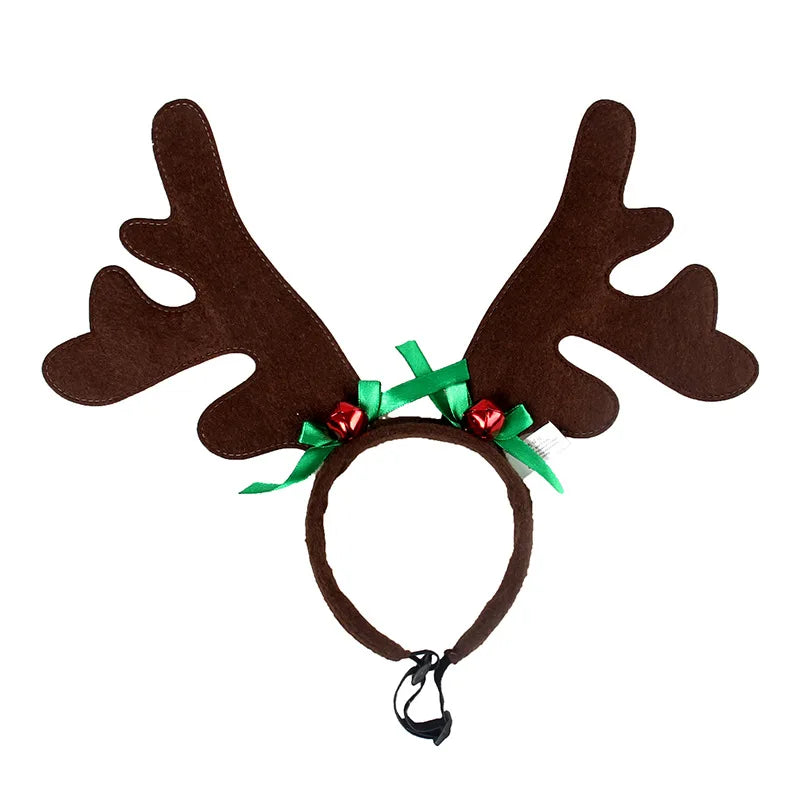 Christmas Reindeer Antler Headband with Santa Hat for Dogs & Cats
