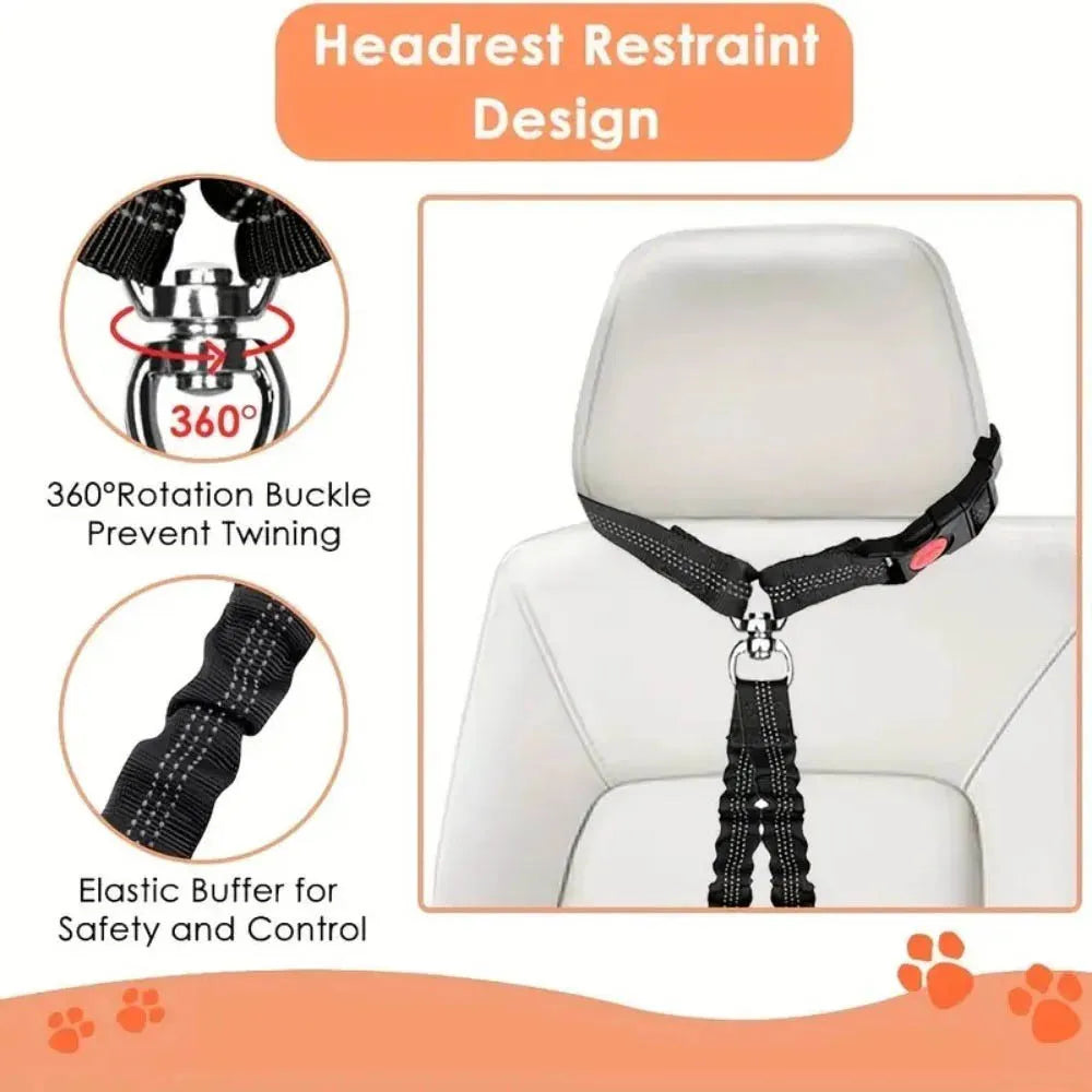Double Dog Car Headrest Restraint, Tangle-Free Seat Belt for 2 Dogs
