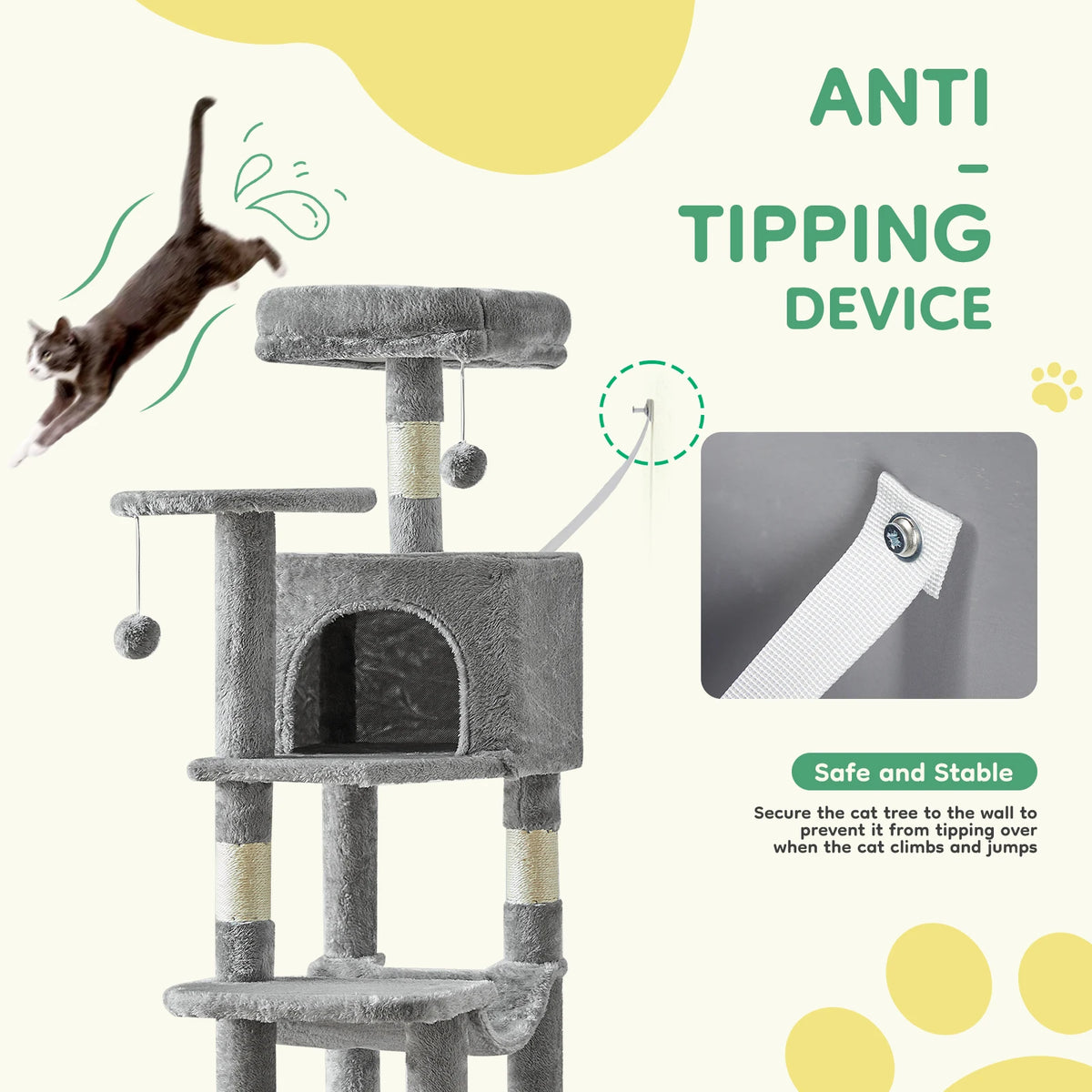 44-Inch Multi-Level Cat Tree with Scratching Posts
