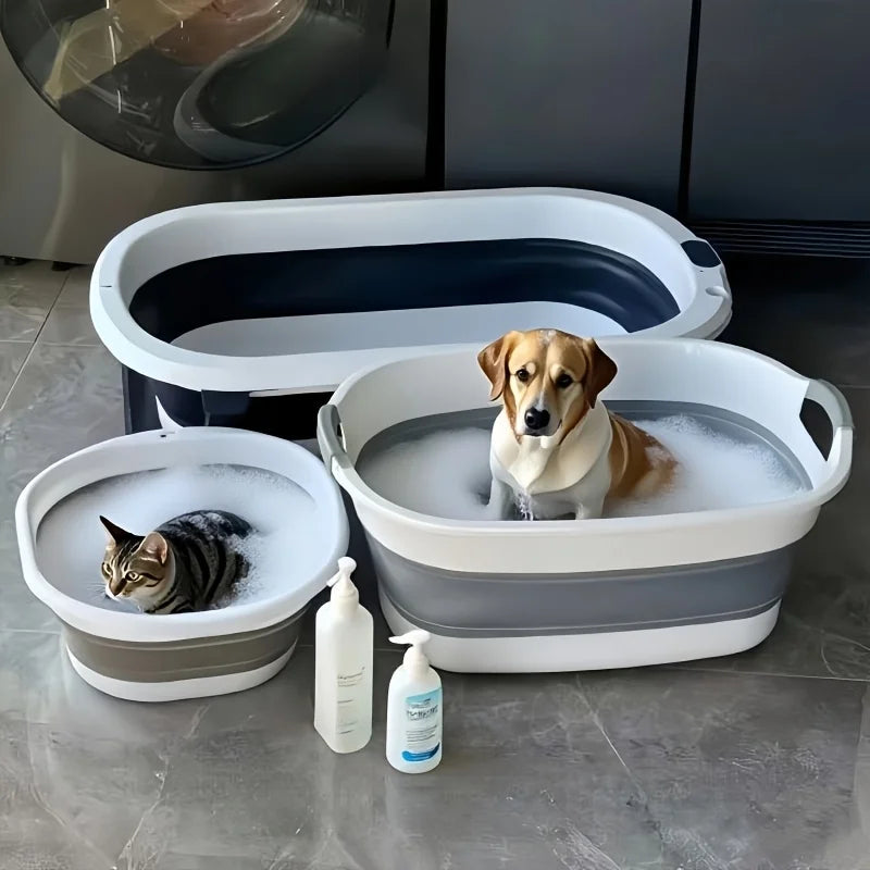 Foldable Pet Bathtub with Bath Brush, Non-Slip Portable Dog Bath Tub