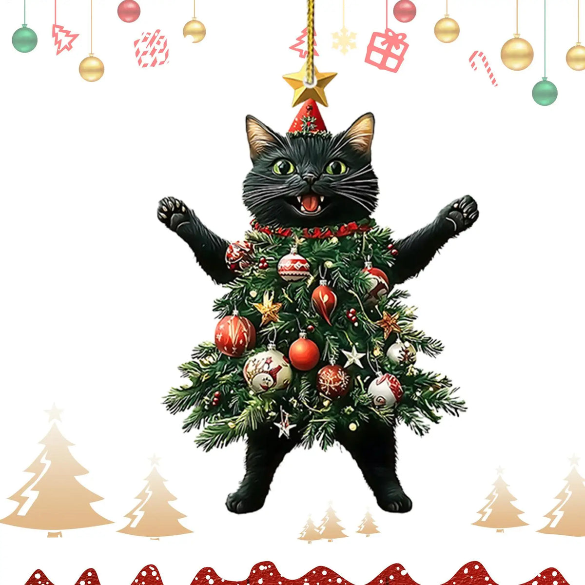 Cat Christmas Tree Ornaments, Acrylic Kitten Hanging Decorations