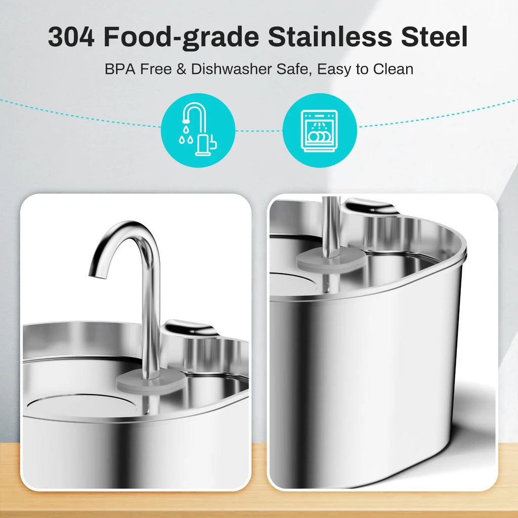 Stainless Steel Pet Water Fountain – 2.2L Cat & Dog Drinking Bowl