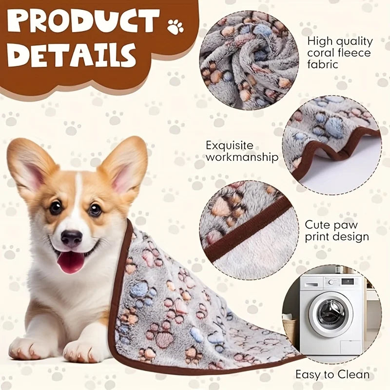 Cute Paw Print Flannel Pet Blanket for Dogs & Cats