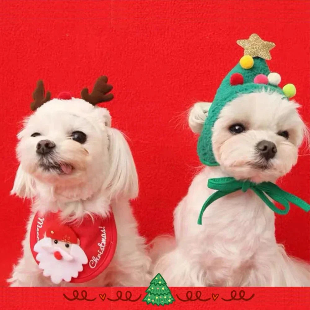 Christmas Santa & Elk Hat with Bandana Set for Cats & Dogs
