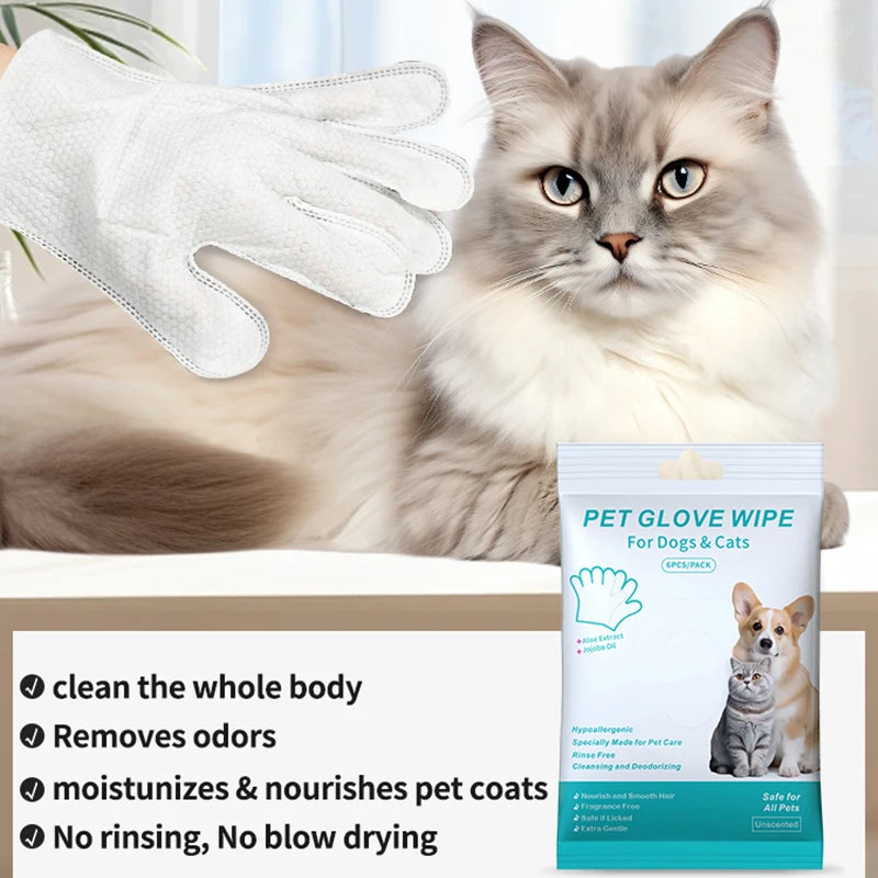 Rinse-Free Pet Bath Wipe Gloves for Dogs & Cats, Deodorizing