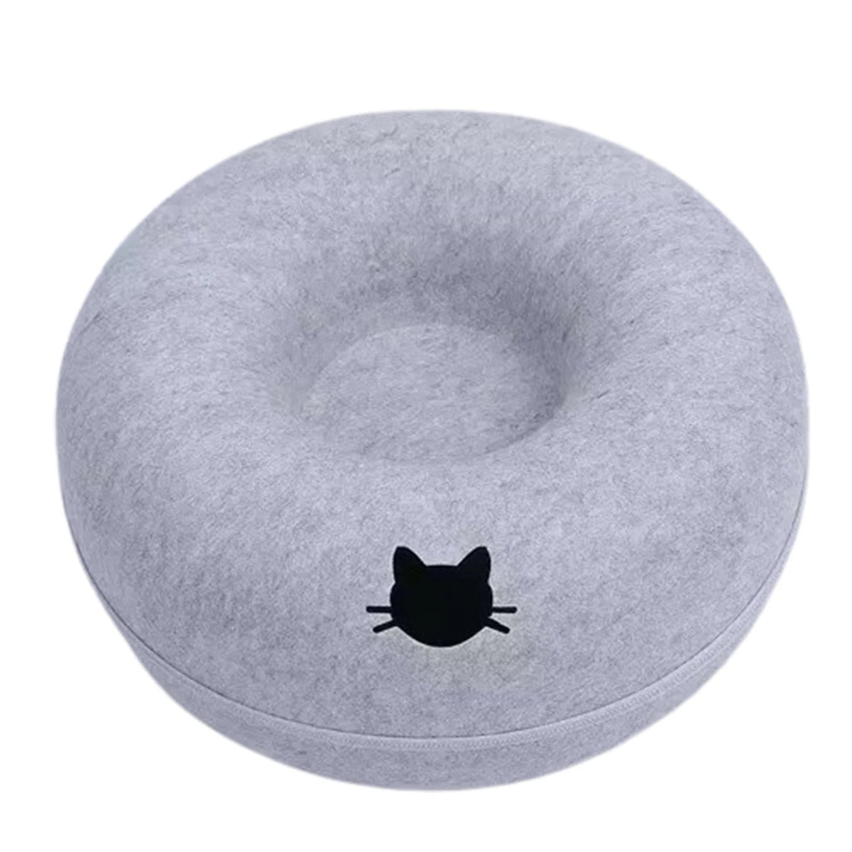 2-in-1 Felt Donut Cat Bed and Play Tunnel, Cozy Hideaway Cave