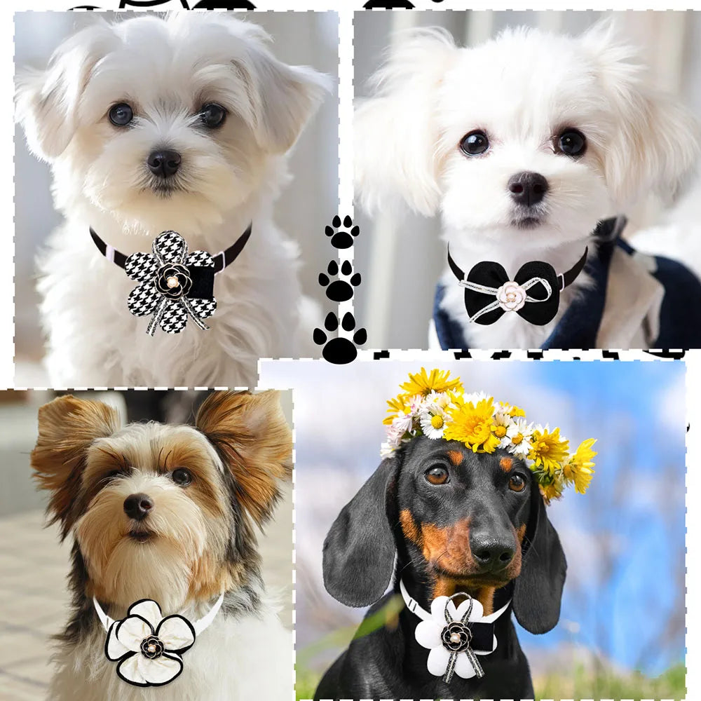 Adjustable Dog Bow Tie Collar with Pearl Necklace 5 Pack