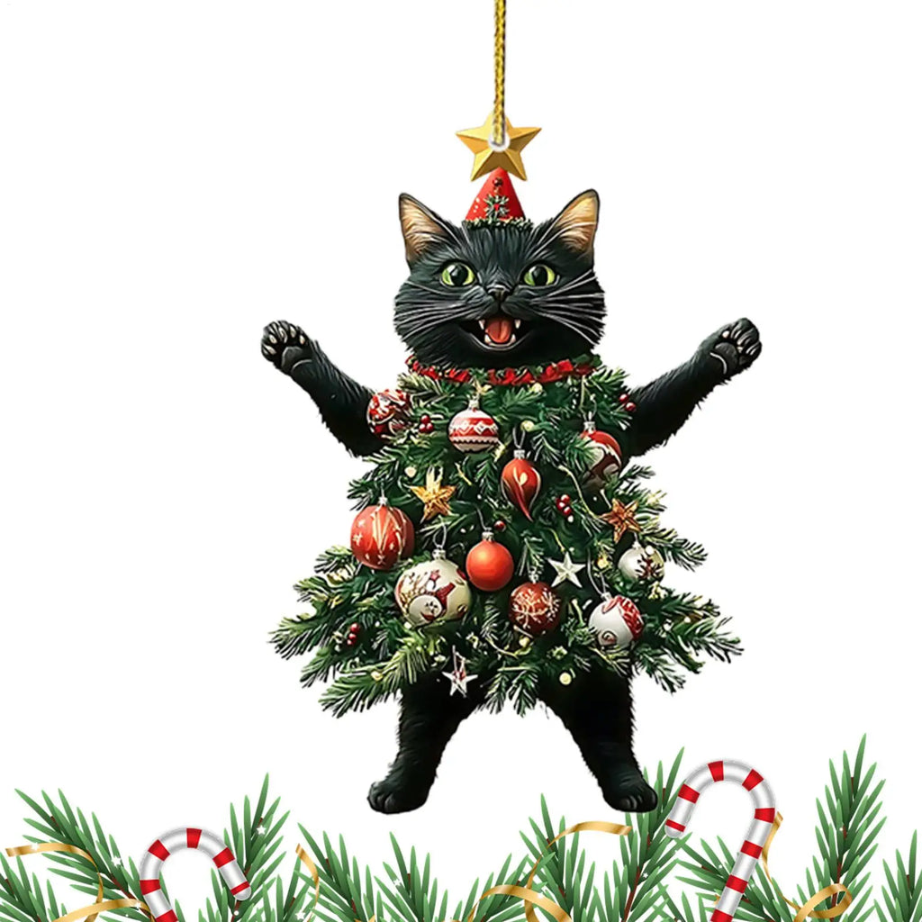 Cat Christmas Tree Ornaments, Acrylic Kitten Hanging Decorations